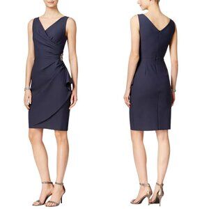 NWT Alex Evenings Compression Cascade Ruffle Skirt & Beaded Detail Shift Dress